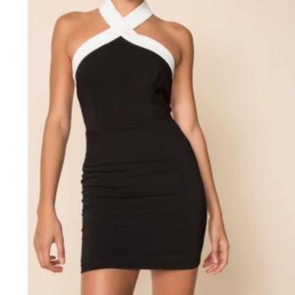 Superdown Laurien Cross Front Mini Dress XS Black